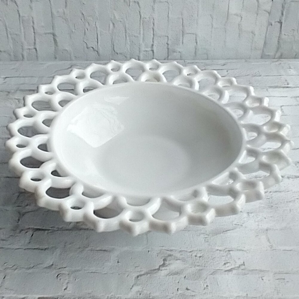 Milk Glass Dancing Sailor Footed Bowl | Grand Millennial Coastal Grandma